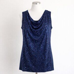 Charter Club 2X Navy Sequin Front Tunic Tank | Plus Size Sleeveless EUC
